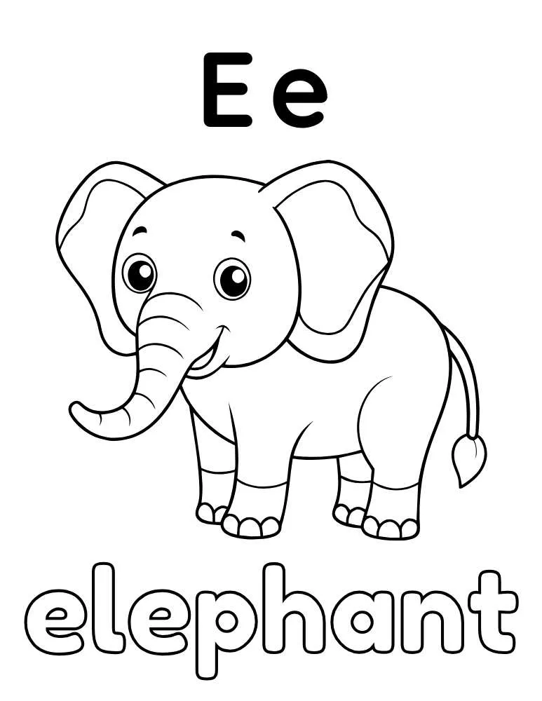 Letter E Elephant Coloring Page