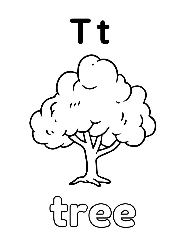 Letter T: Tree Coloring Page