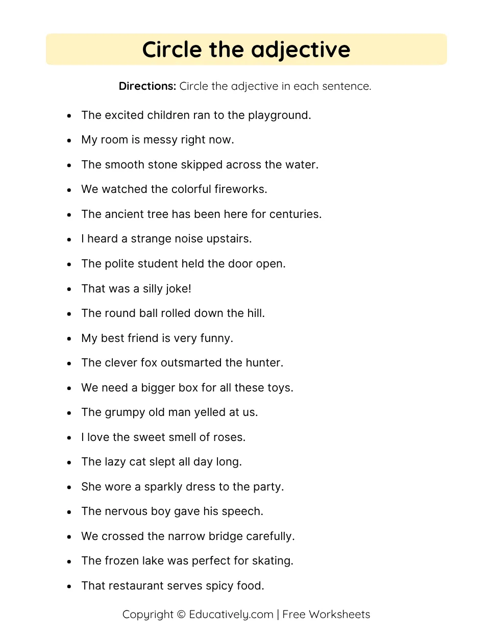 Find and Circle the Adjectives Worksheet 2