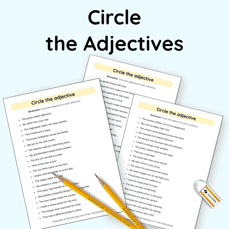 Find and Circle the Adjectives Worksheet Printable