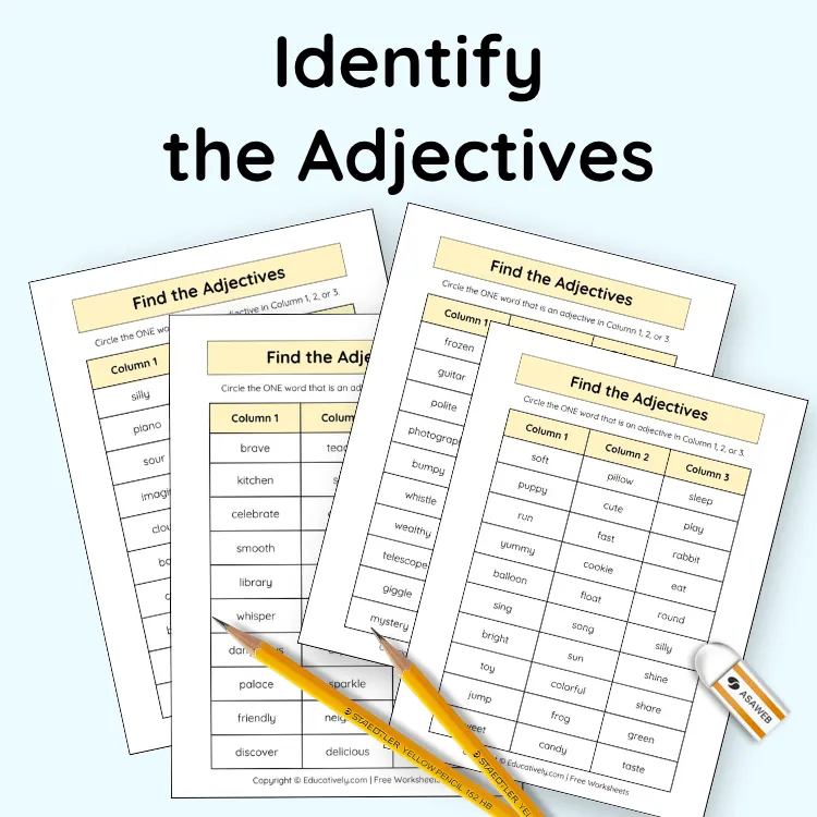 Identify Circle Find the Adjectives Printable Worksheets