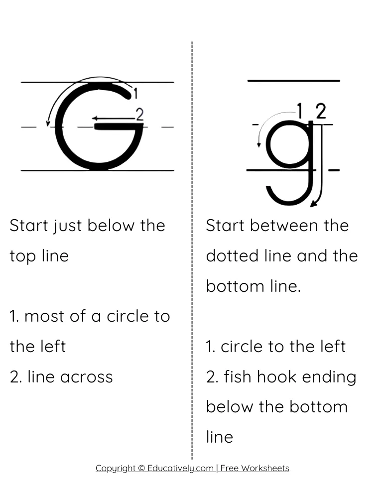 Letter G Formation Uppercase and Lowercase