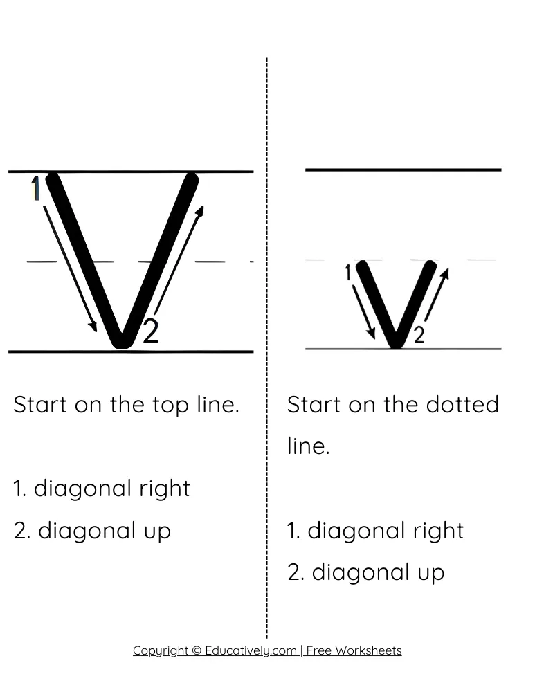 Letter V Formation Uppercase and Lowercase