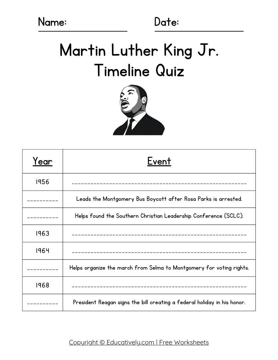 Martin Luther King Jr. Timeline Quiz