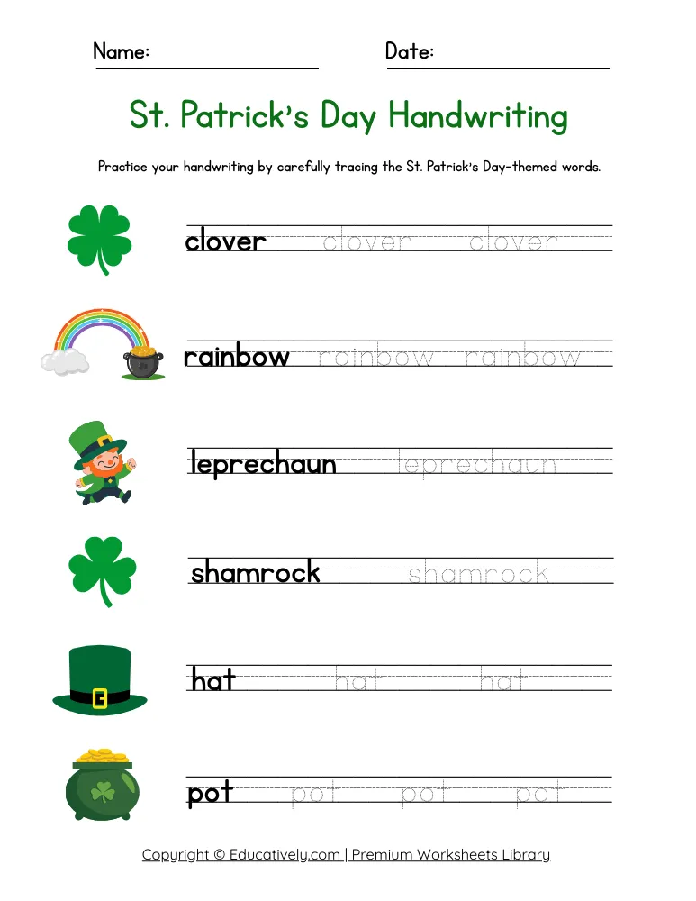St. Patrick’s Day Handwriting Printable Worksheet
