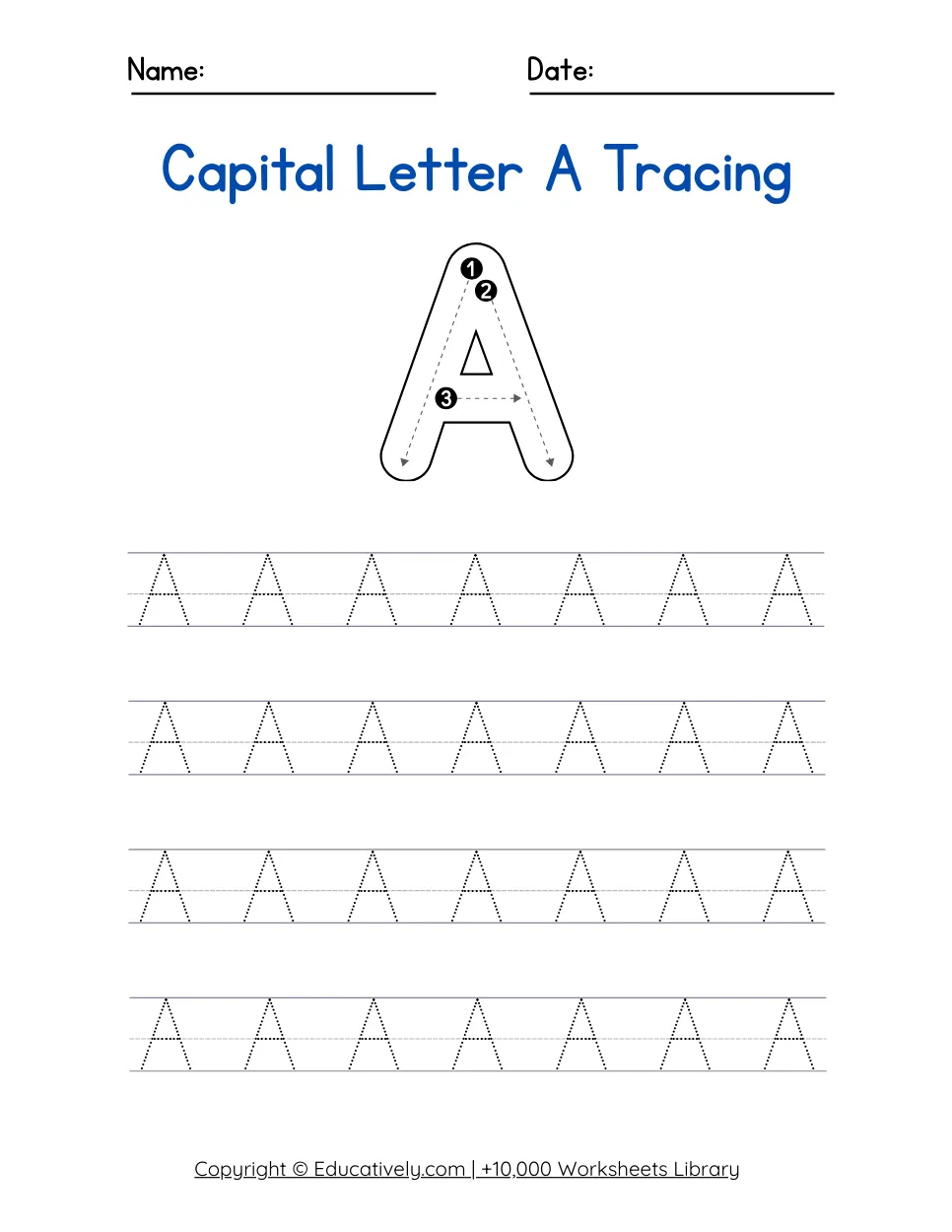 Capital Letter A Tracing Worksheet