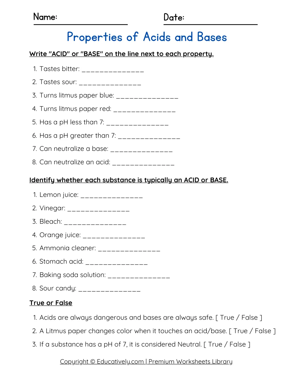 Properties of Acids and Bases