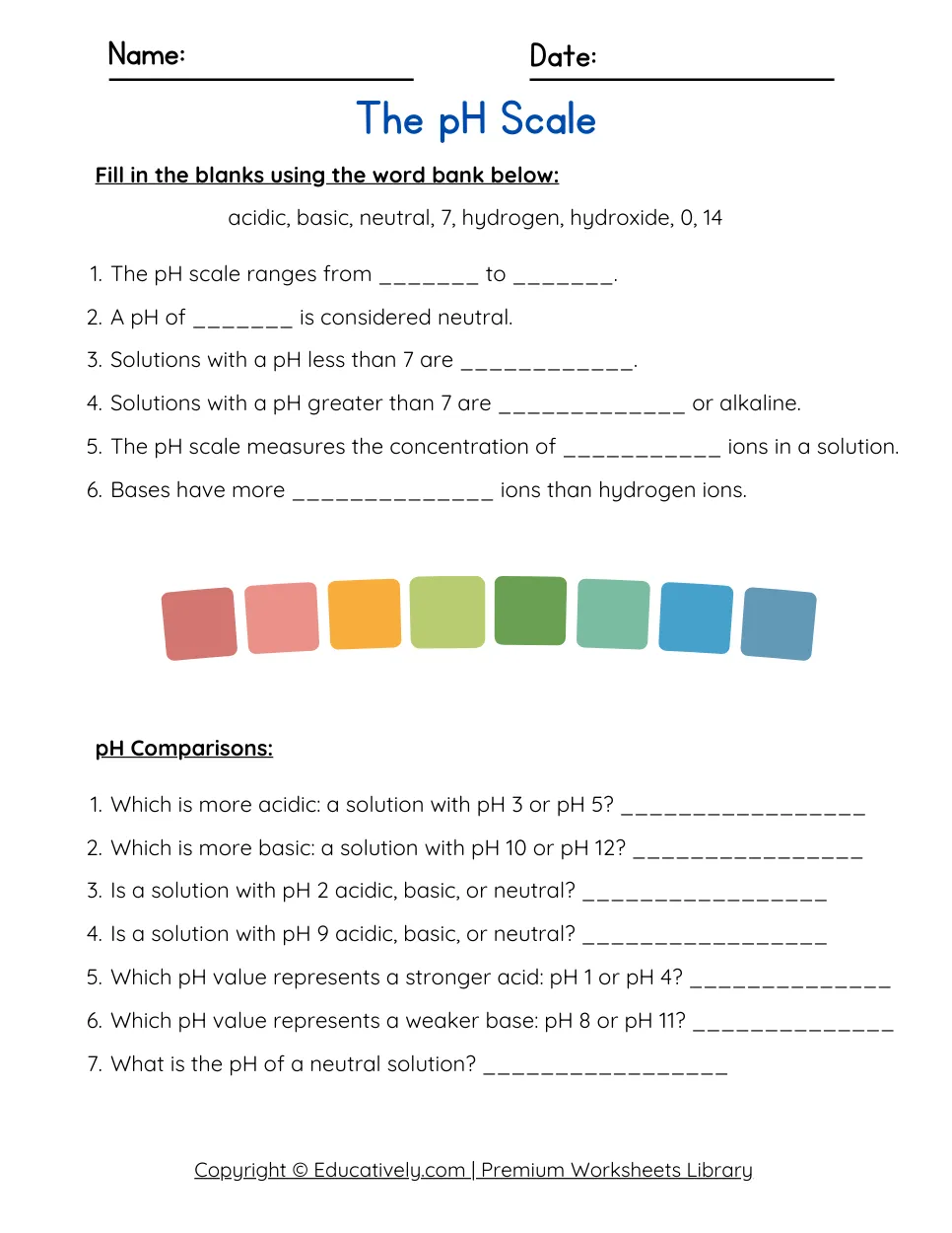 The pH Scale Printable Worksheet